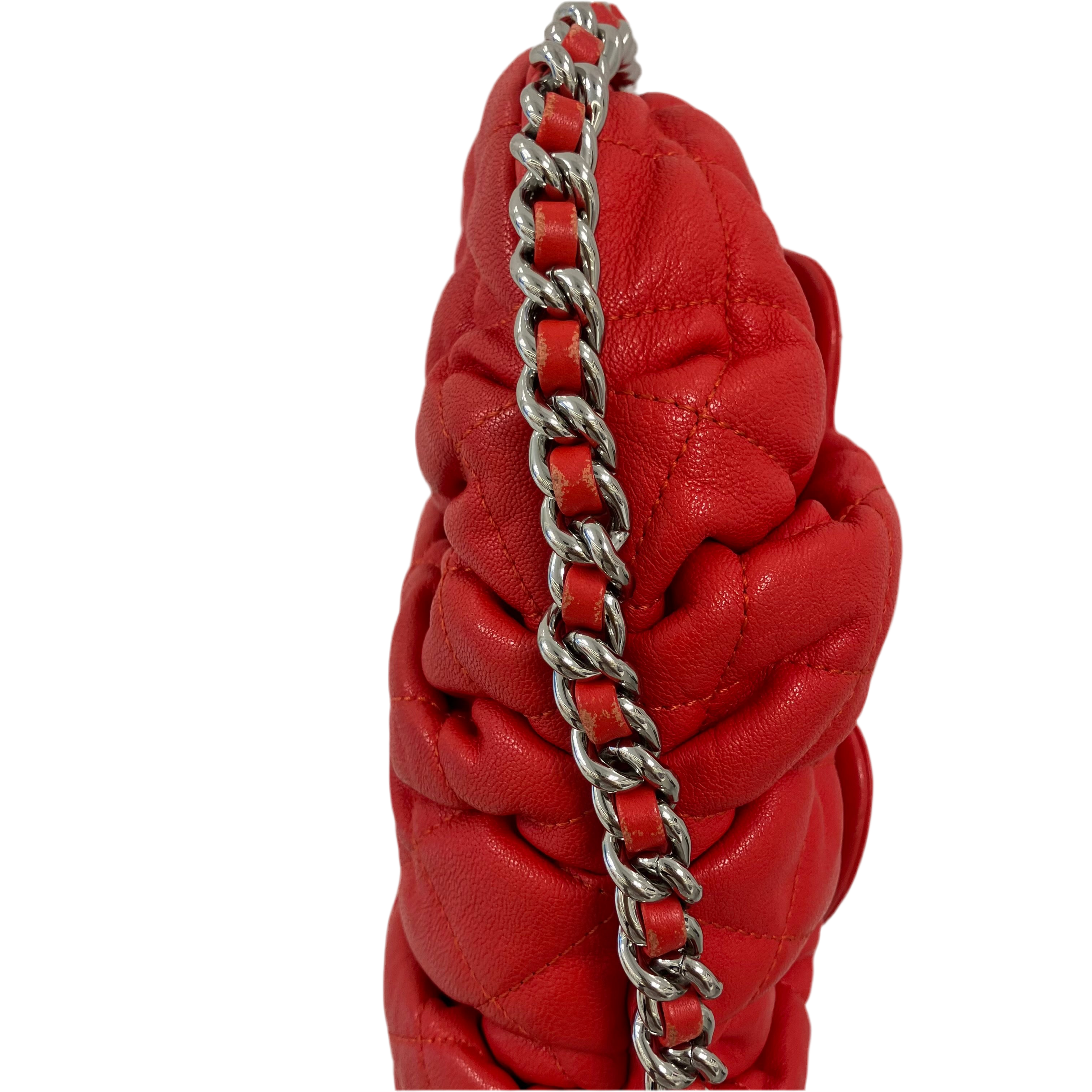 Chanel 2011 Red Lambskin Around Chain Shoulder Bag