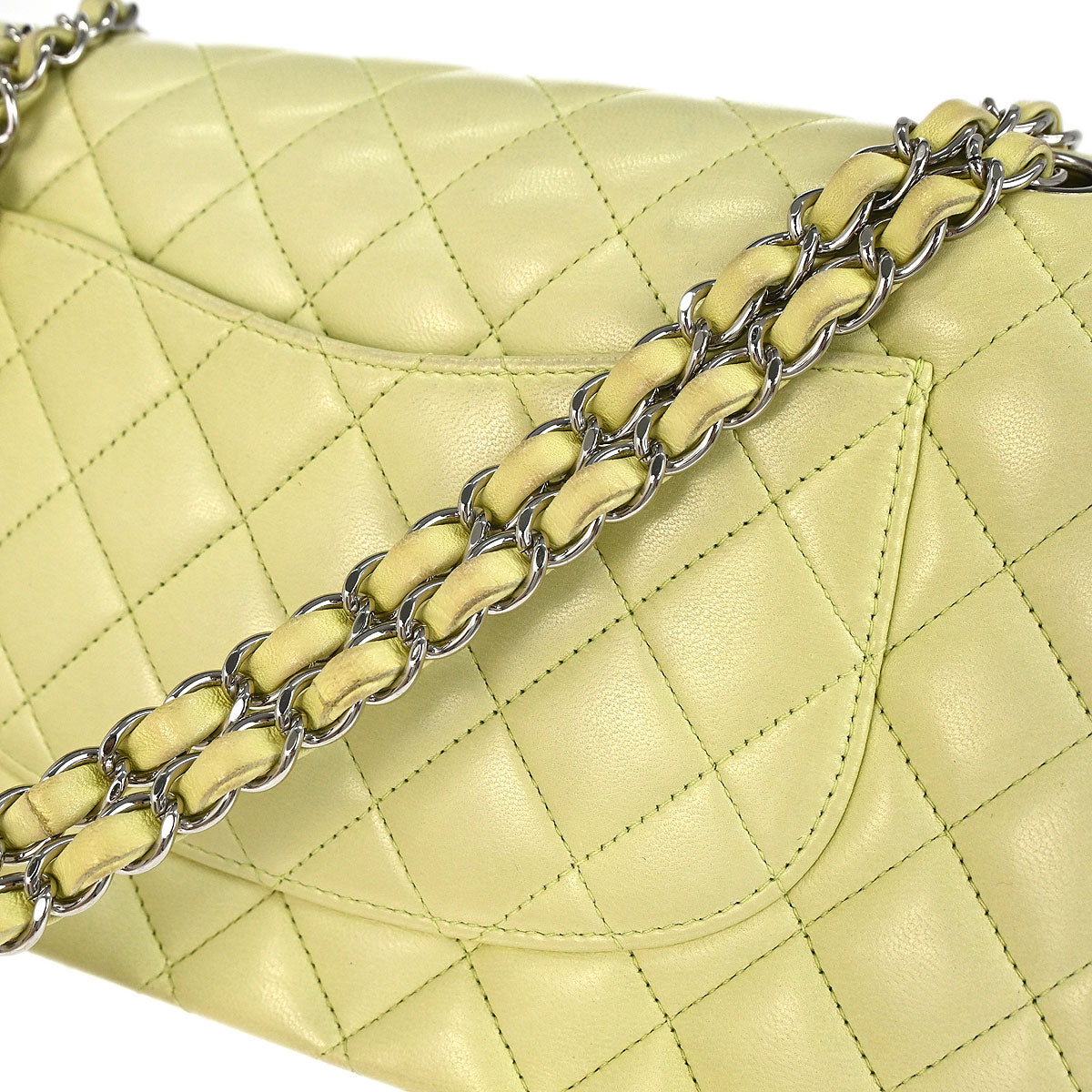 Chanel * 2011 Light Green Lambskin Medium Classic Double Flap Shoulder Bag