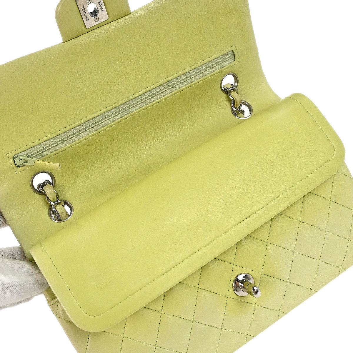 Chanel * 2011 Light Green Lambskin Medium Classic Double Flap Shoulder Bag