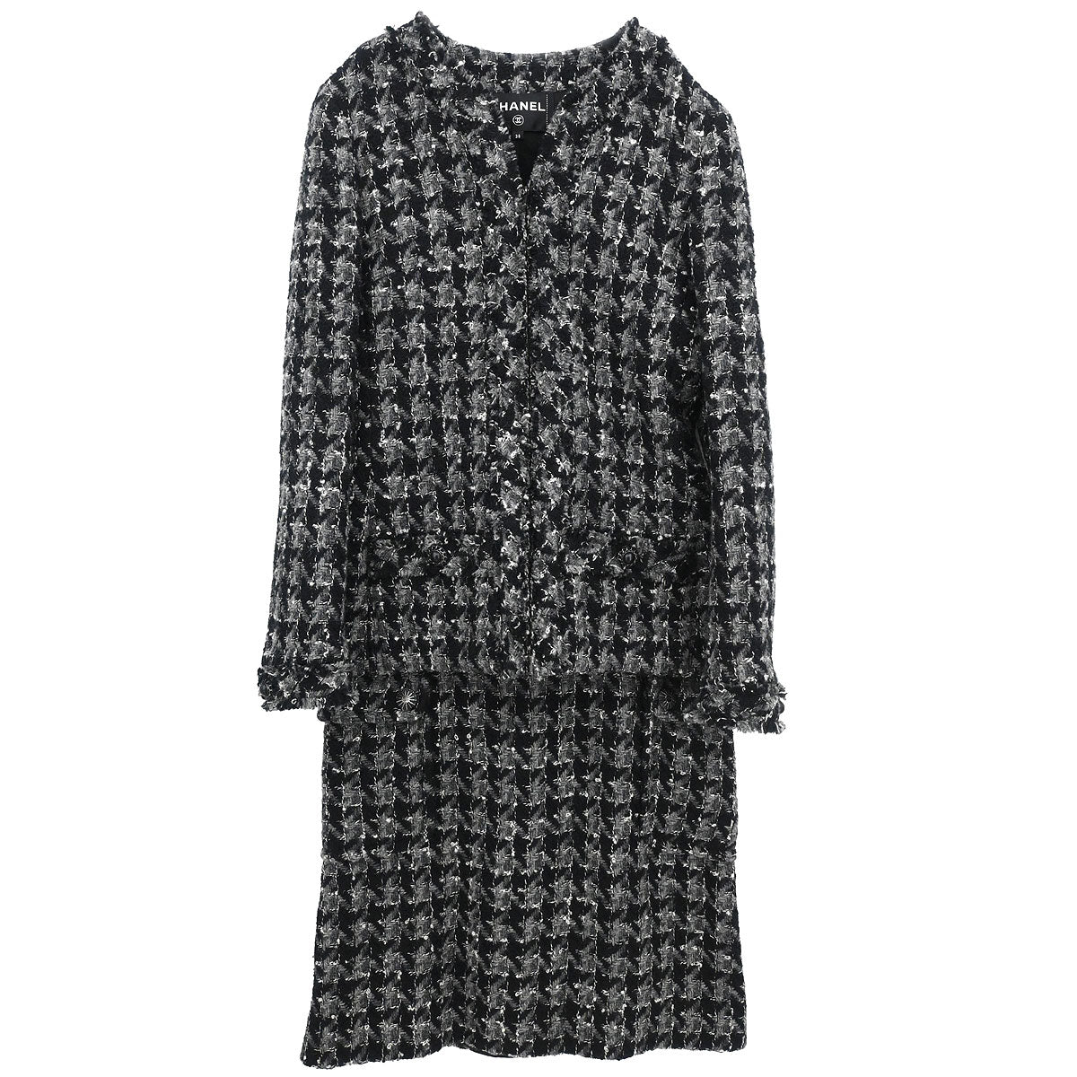Chanel 2017 Tweed Setup Suit Jacket Skirt Black #38