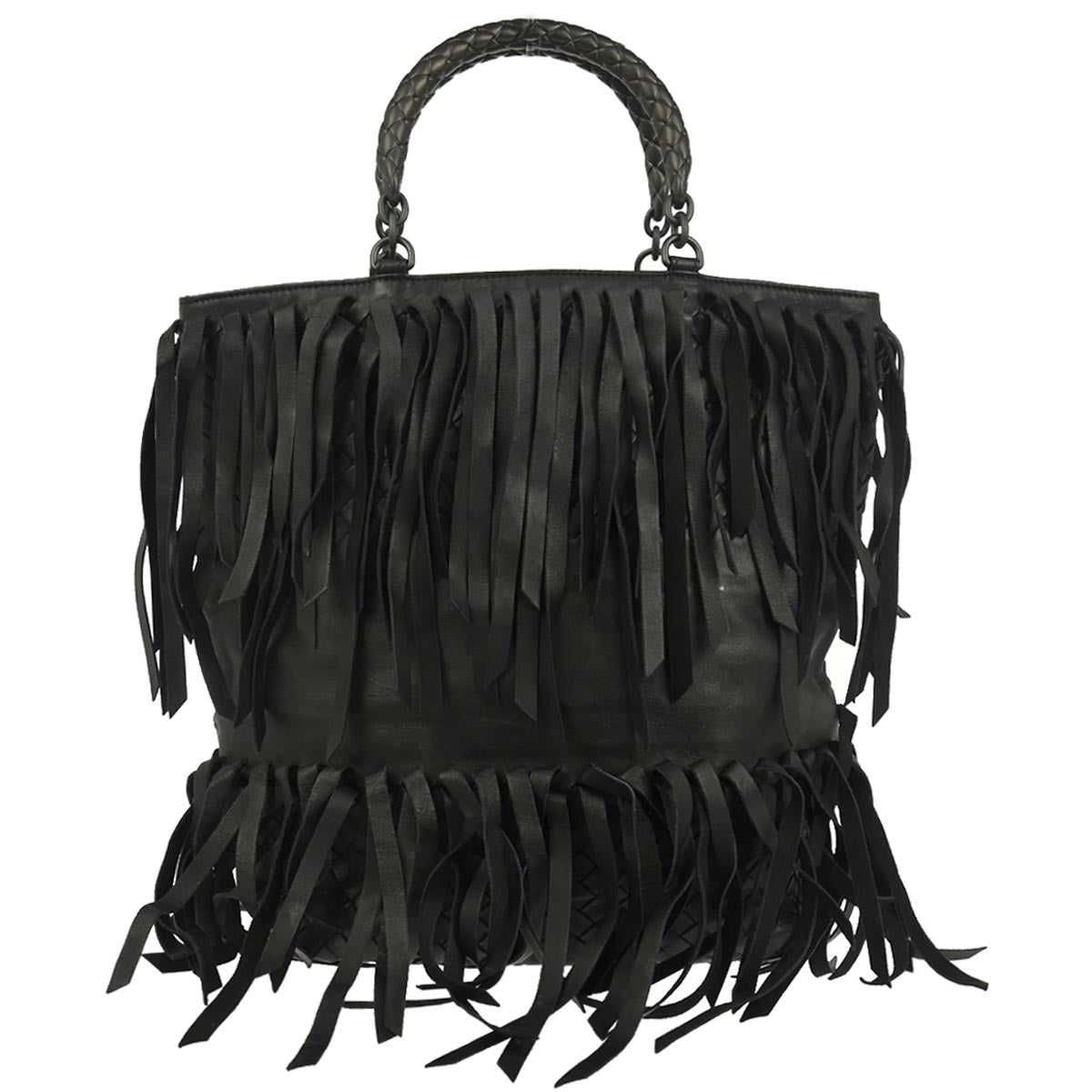 Bottega Veneta Black Intrecciato Fringe Tote Bag