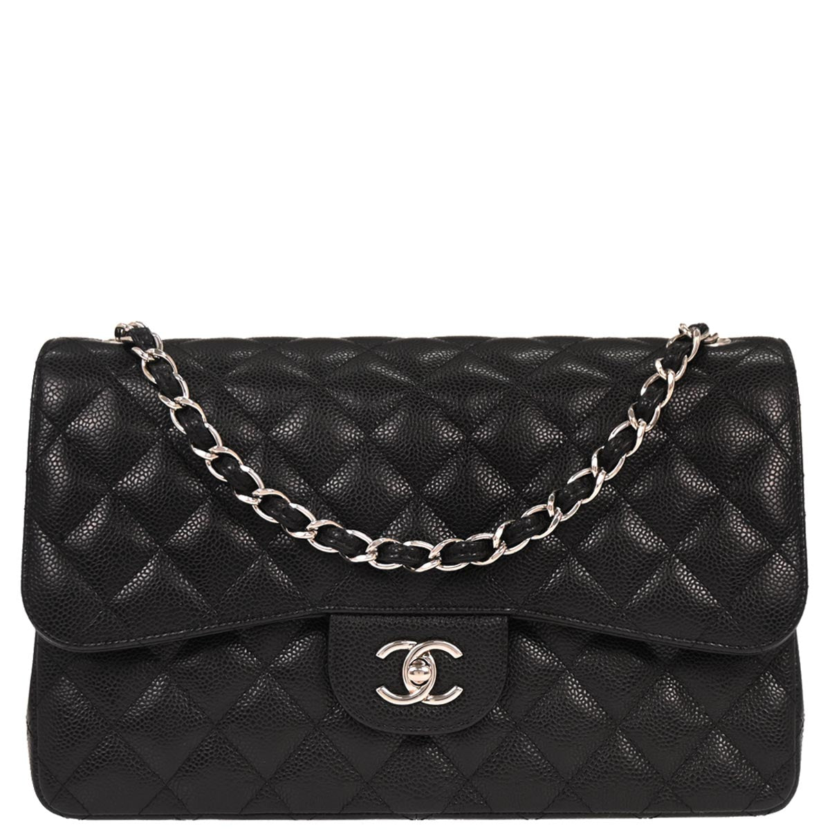 Chanel 2016-2017 Black Caviar Skin Jumbo Classic Double Flap Shoulder Bag