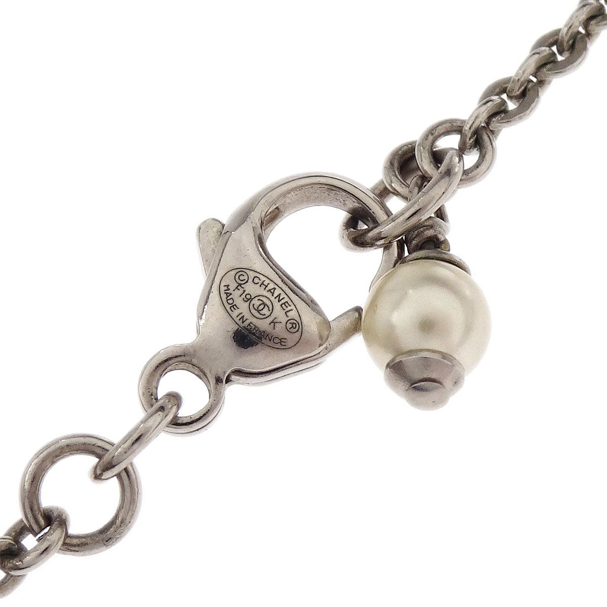 Chanel CC Chain Necklace Pendant Silver Costume Pearl Rhinestone F19K