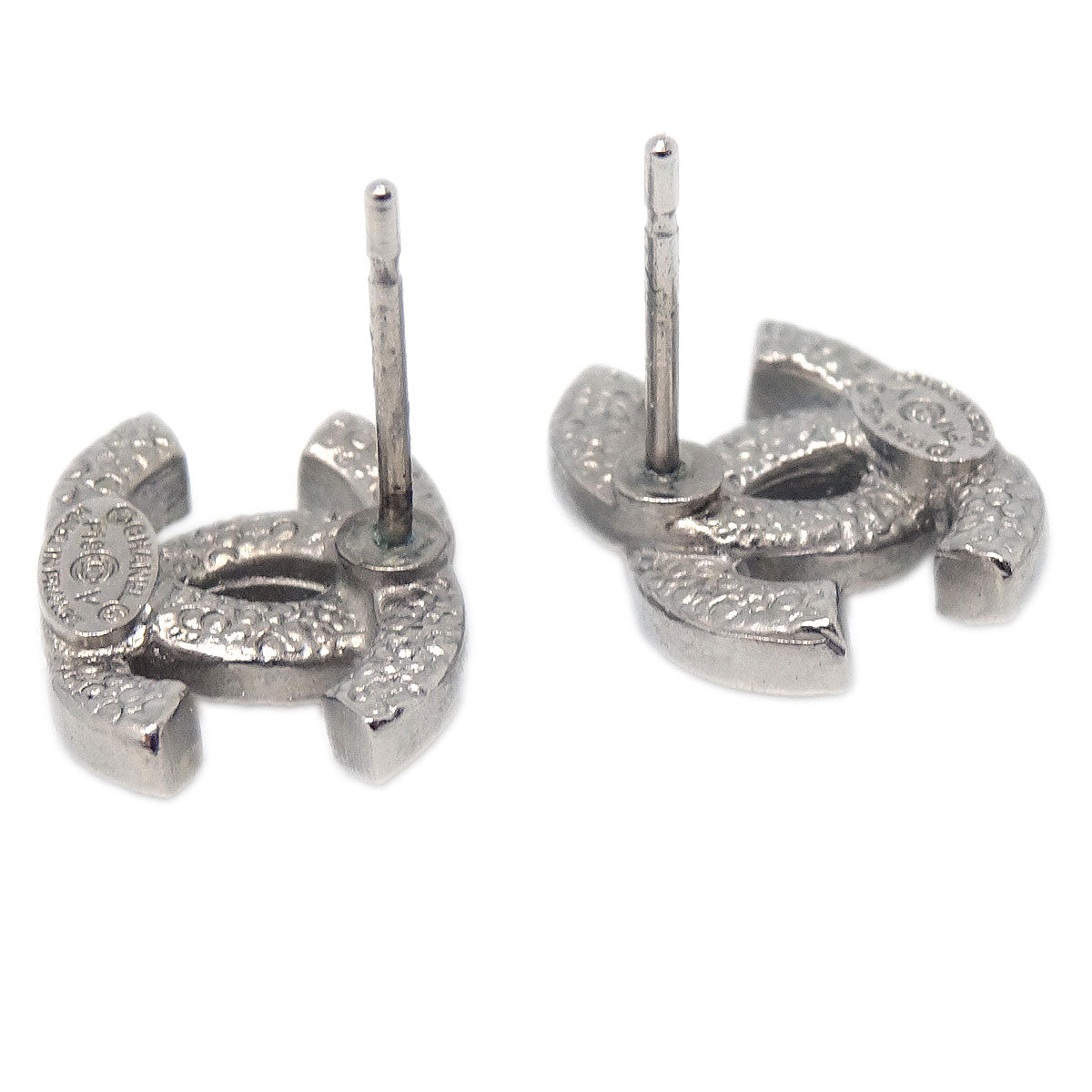 Chanel CC Pierced Earrings Silver Rhinestone F19V