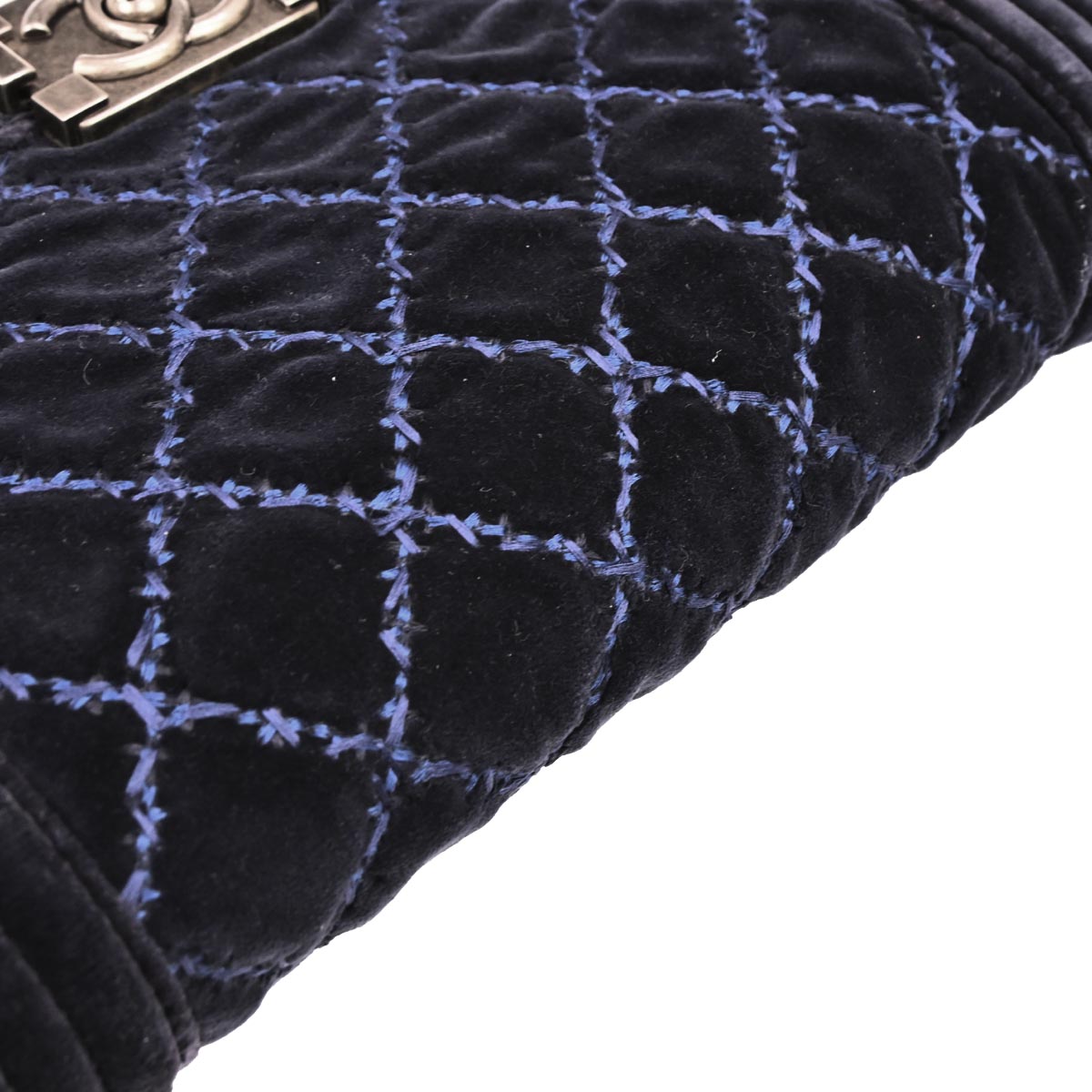Boy Chanel 2014 Navy Velvet Medium Chain Shoulder Bag