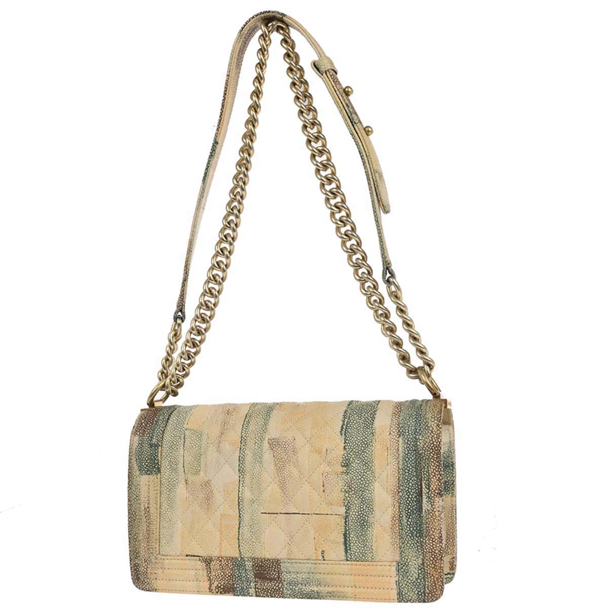 Boy Chanel 2017 Beige Caviar Skin Cuba Painted Medium Shoulder Bag