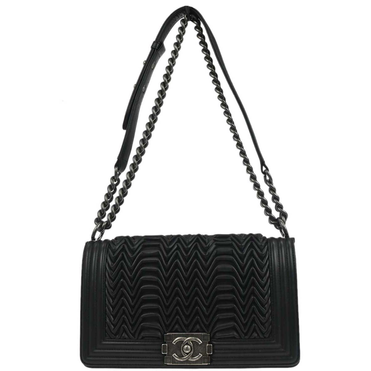 Boy Chanel 2015-2016 Black Lambskin 3D Pleated Medium Shoulder Bag