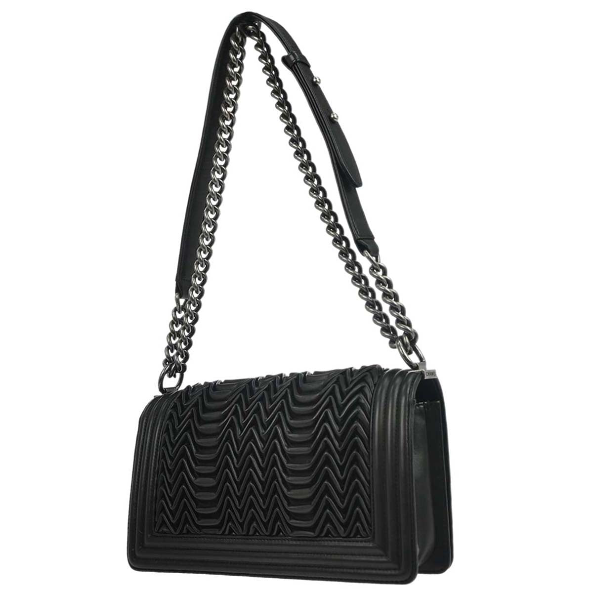 Boy Chanel 2015-2016 Black Lambskin 3D Pleated Medium Shoulder Bag