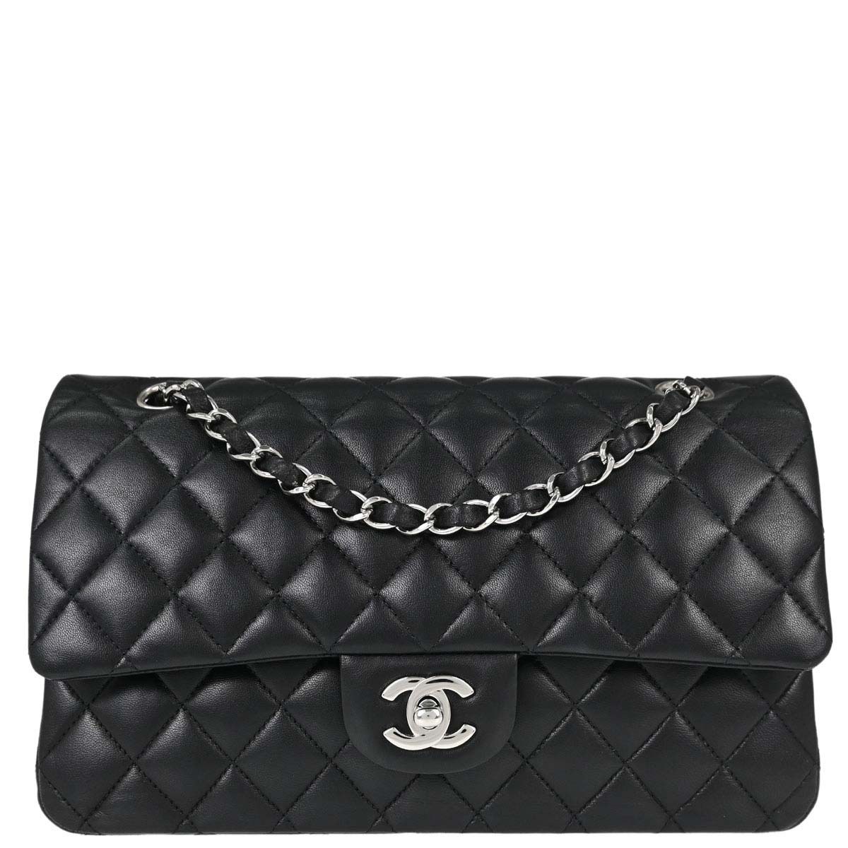 Chanel 2015-2016 Black Lambskin Medium Classic Double Flap Shoulder Bag
