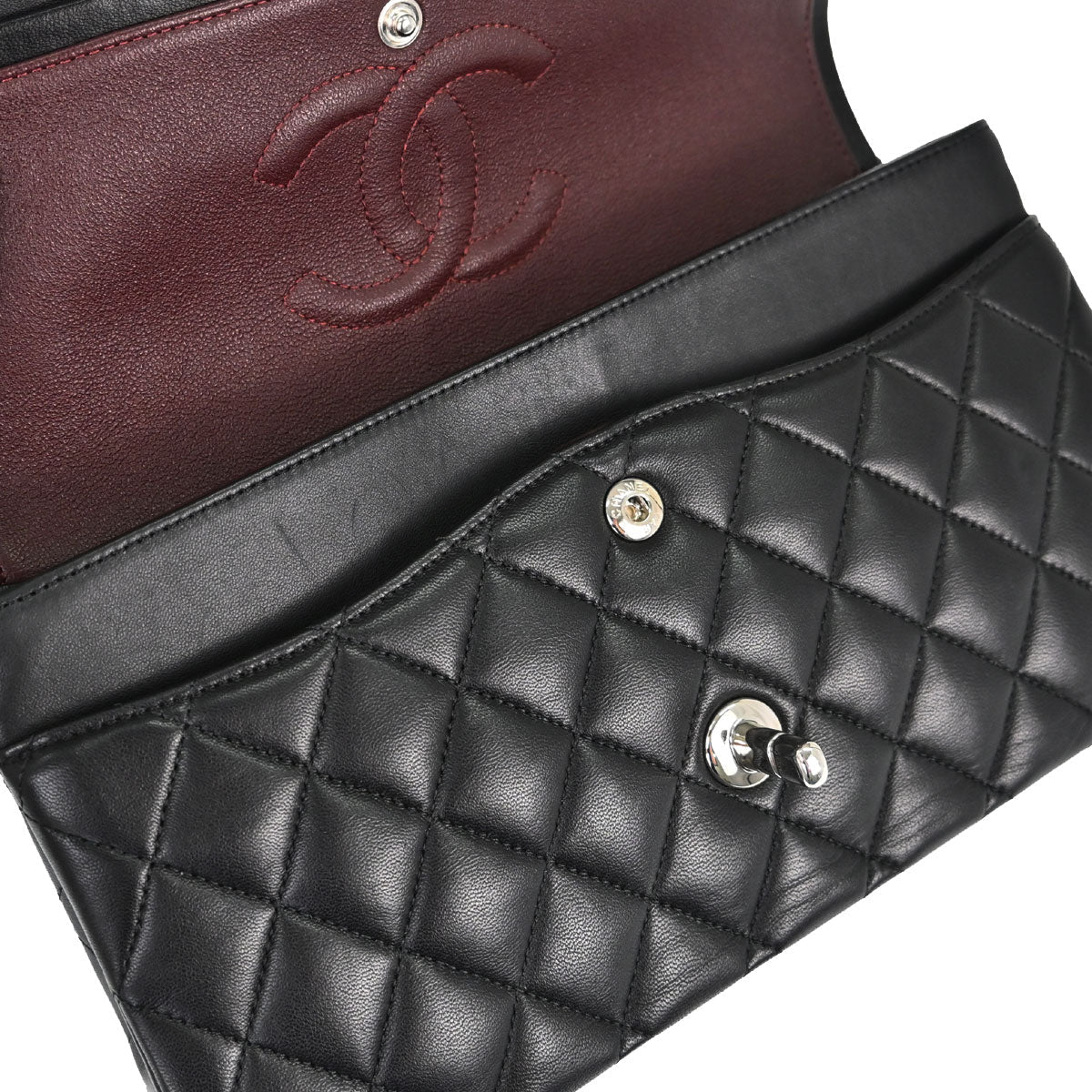 Chanel 2015-2016 Black Lambskin Medium Classic Double Flap Shoulder Bag