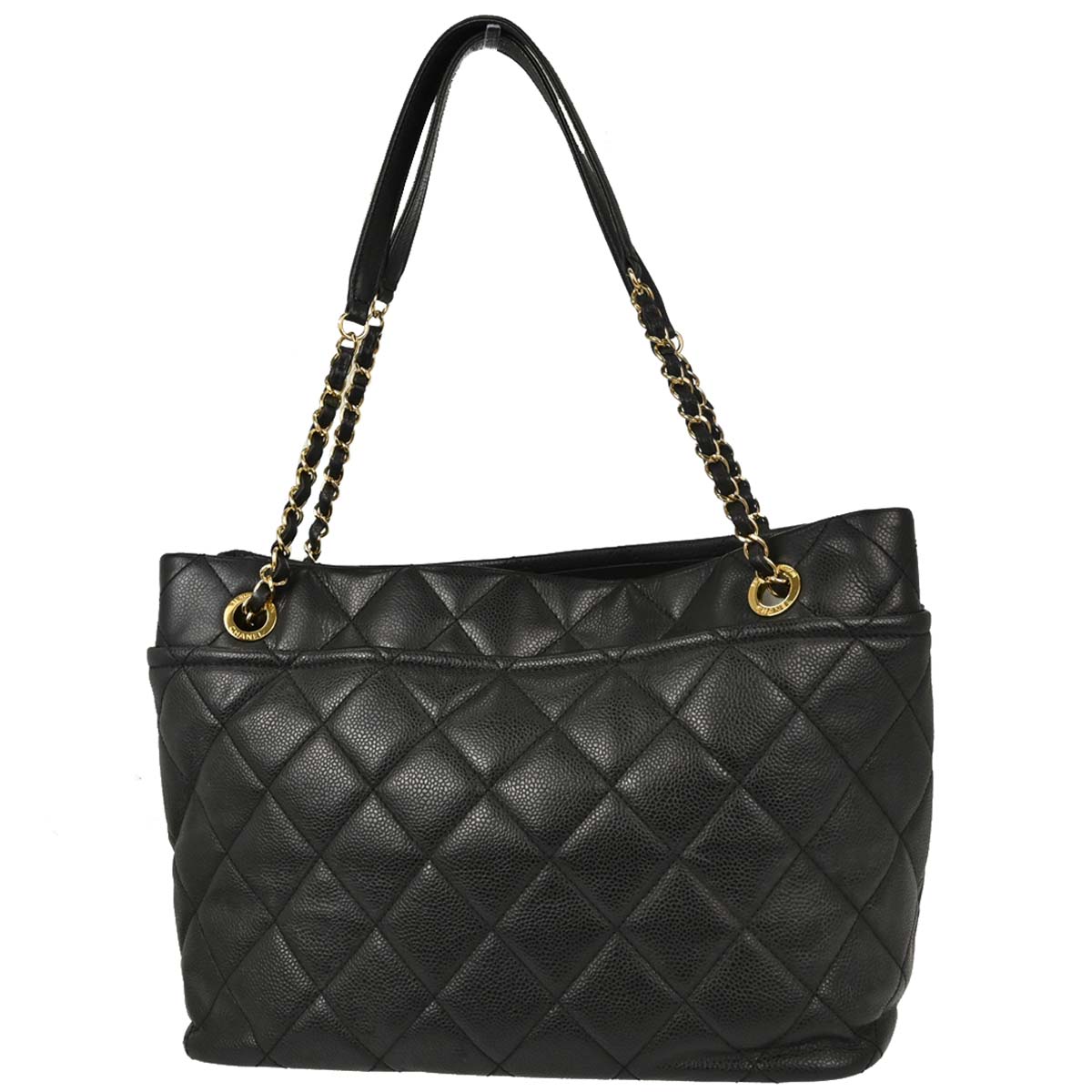 Chanel Black Caviar Skin Timeless Shopping Tote Chain Handbag