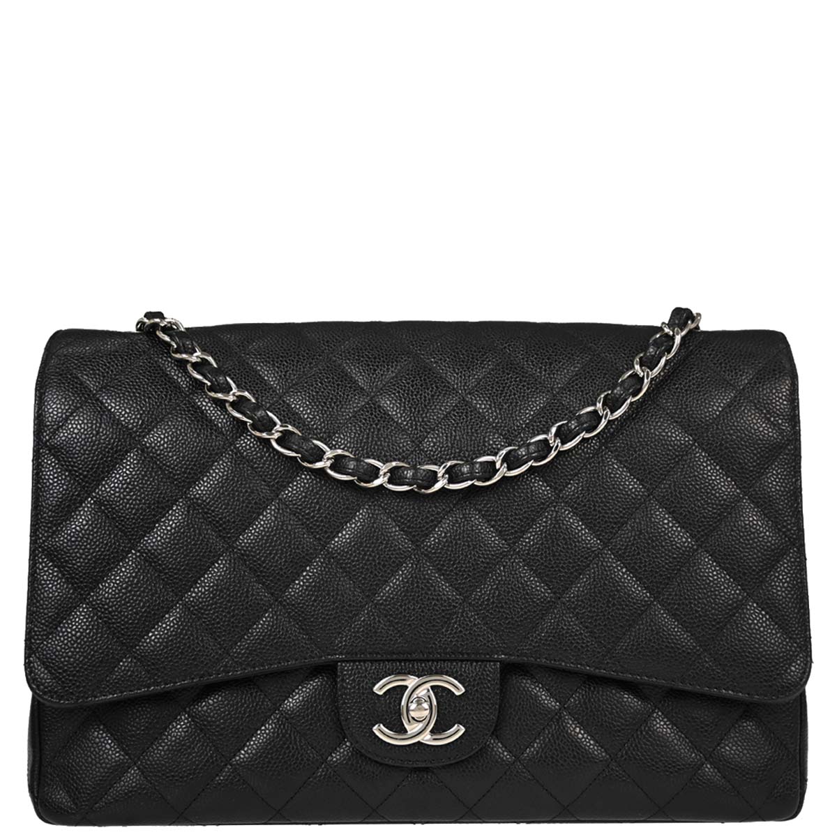 Chanel 2013-2014 Black Caviar Skin Maxi Classic Double Flap Shoulder Bag