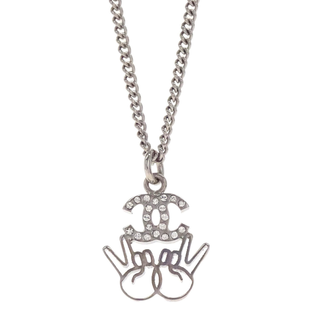 Chanel CC Chain Necklace Silver Rhinestone B16K