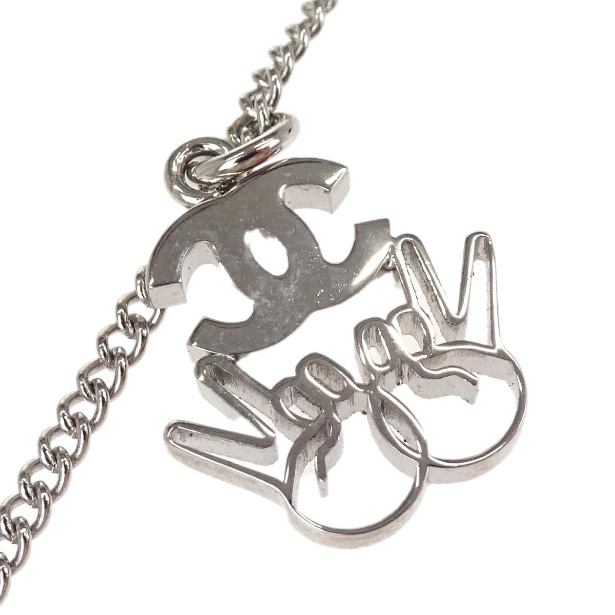 Chanel CC Chain Necklace Silver Rhinestone B16K