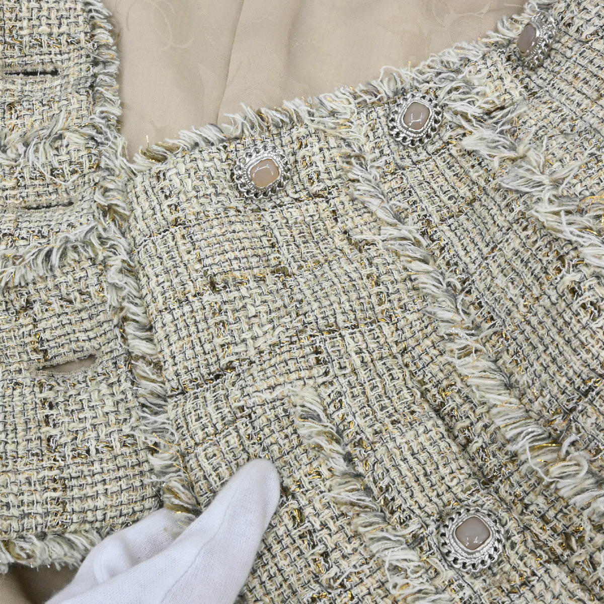 Chanel 2010 Collarless Jacket Tweed Beige #38
