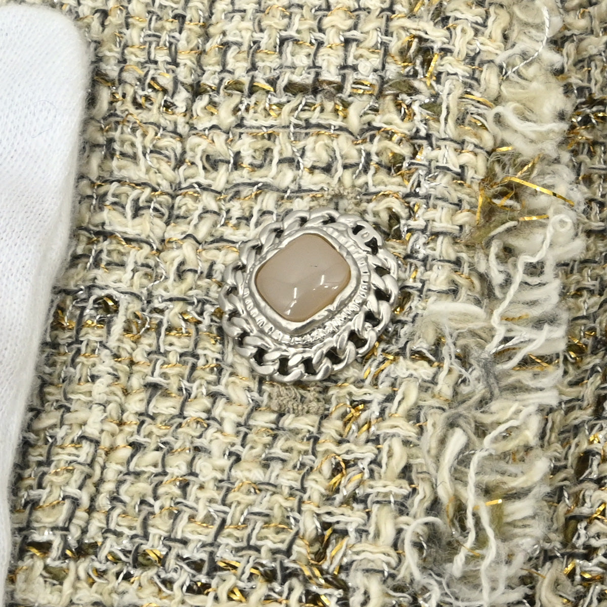 Chanel 2010 Collarless Jacket Tweed Beige #38