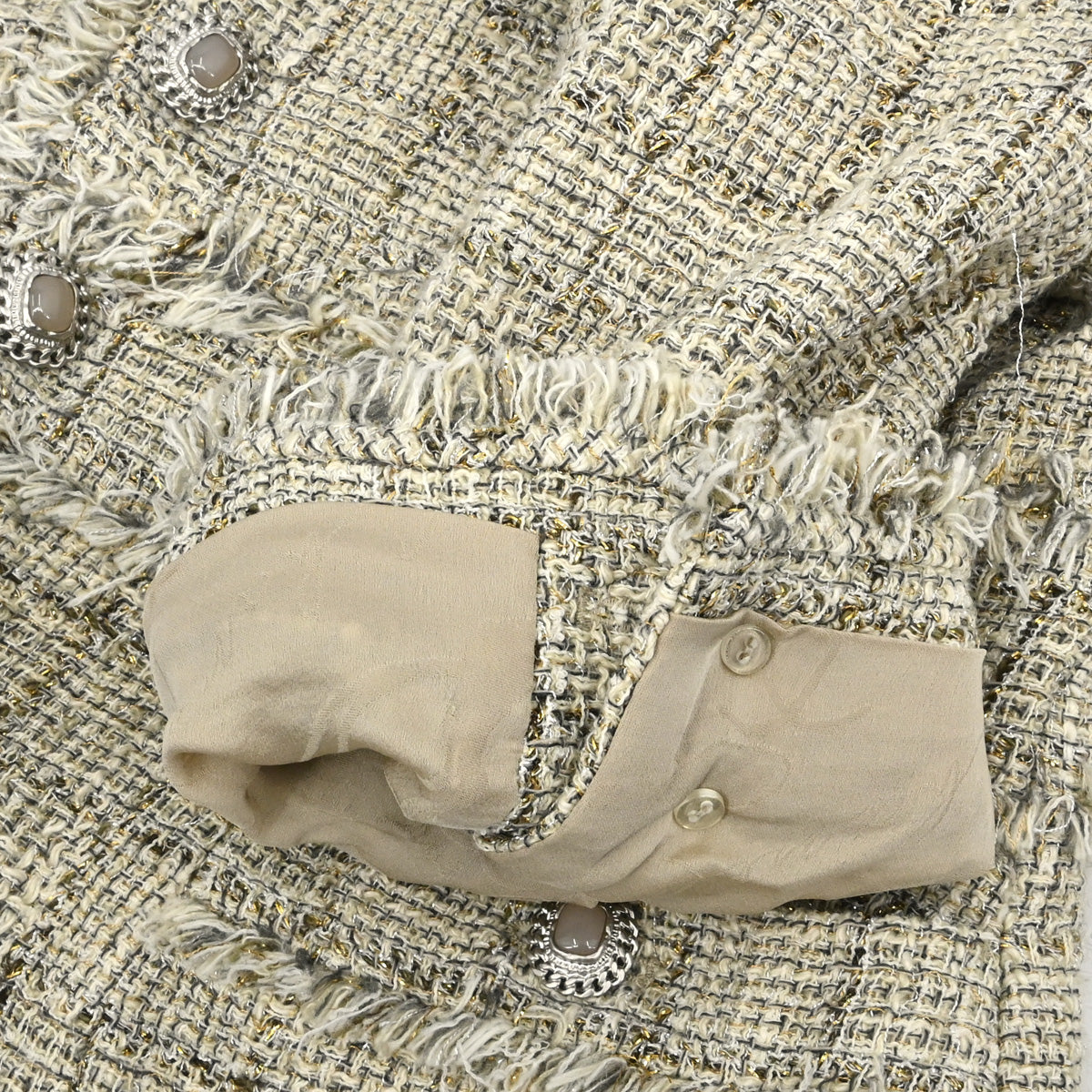 Chanel 2010 Collarless Jacket Tweed Beige #38