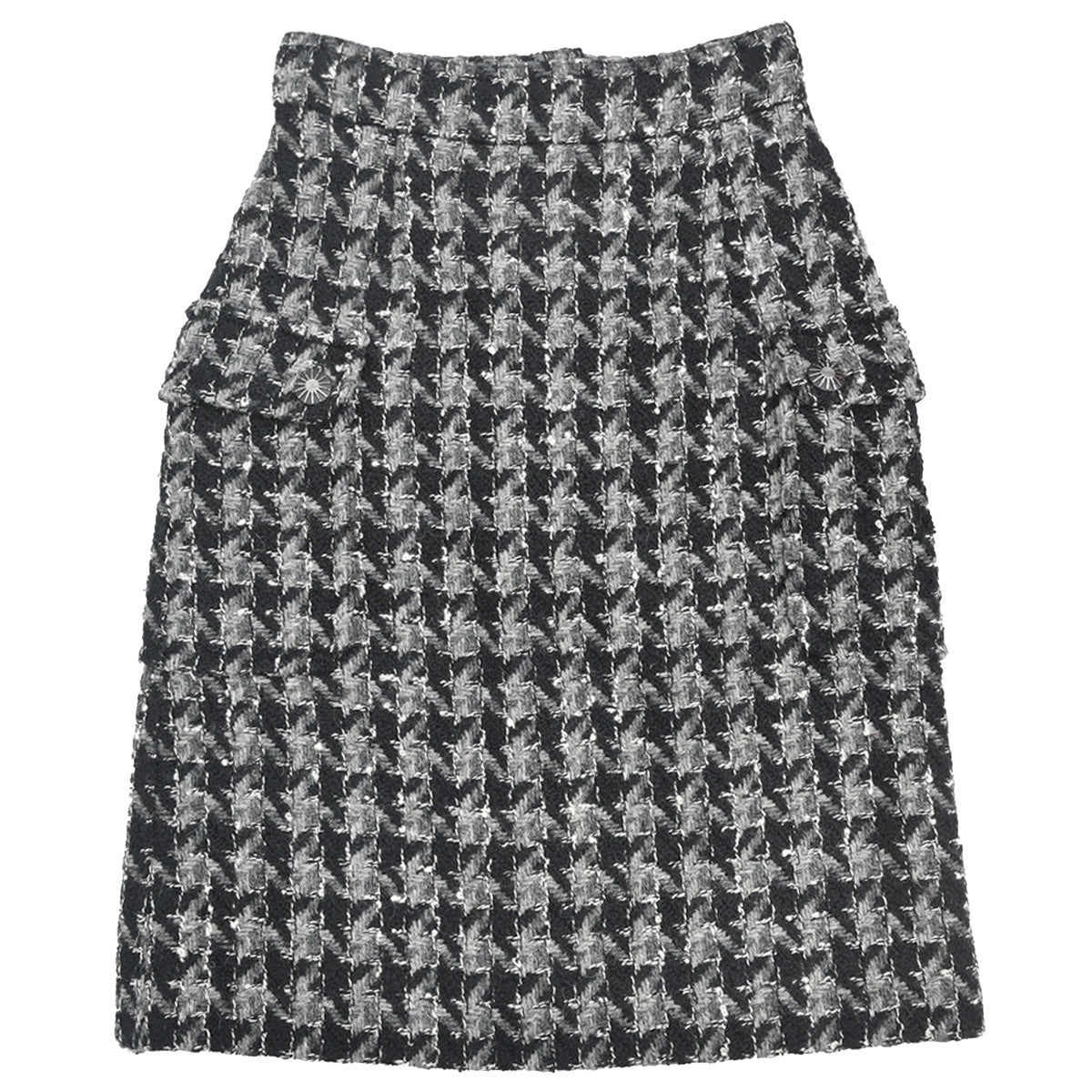 Chanel 2017 Tweed Houndstooth Skirt Gray Black #36
