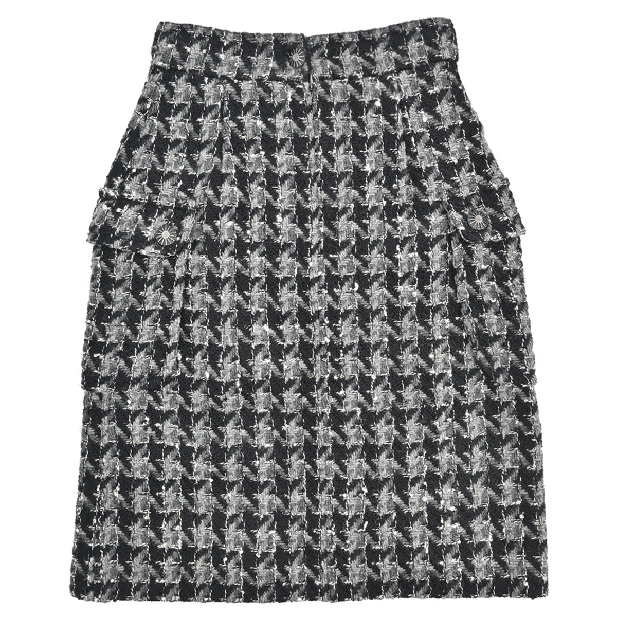 Chanel 2017 Tweed Houndstooth Skirt Gray Black #36