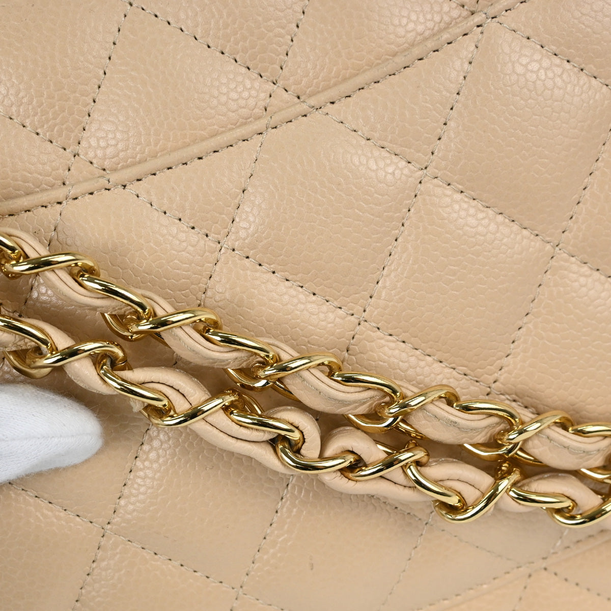 Chanel Beige Caviar Skin Jumbo Classic Double Flap Shoulder Bag