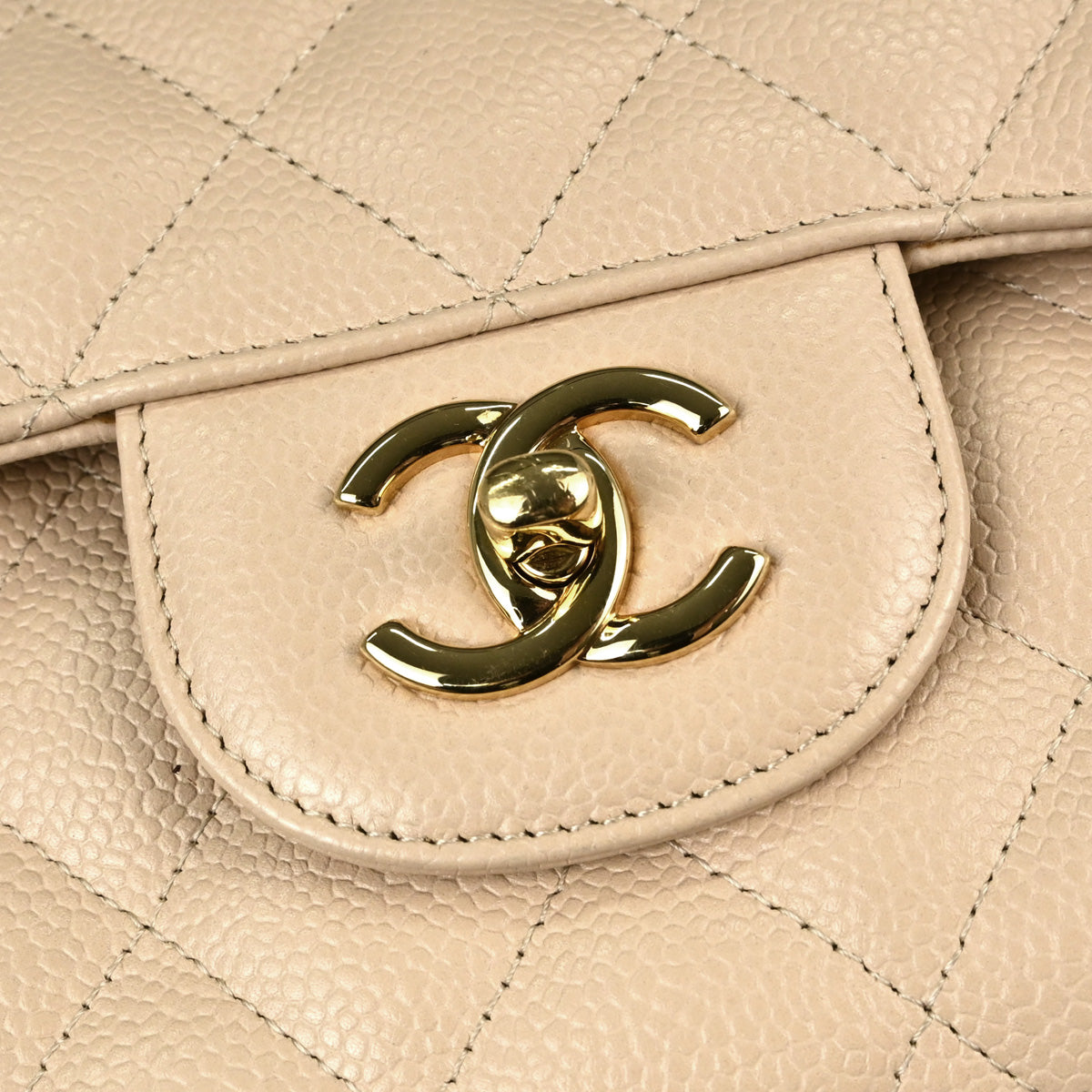 Chanel Beige Caviar Skin Jumbo Classic Double Flap Shoulder Bag