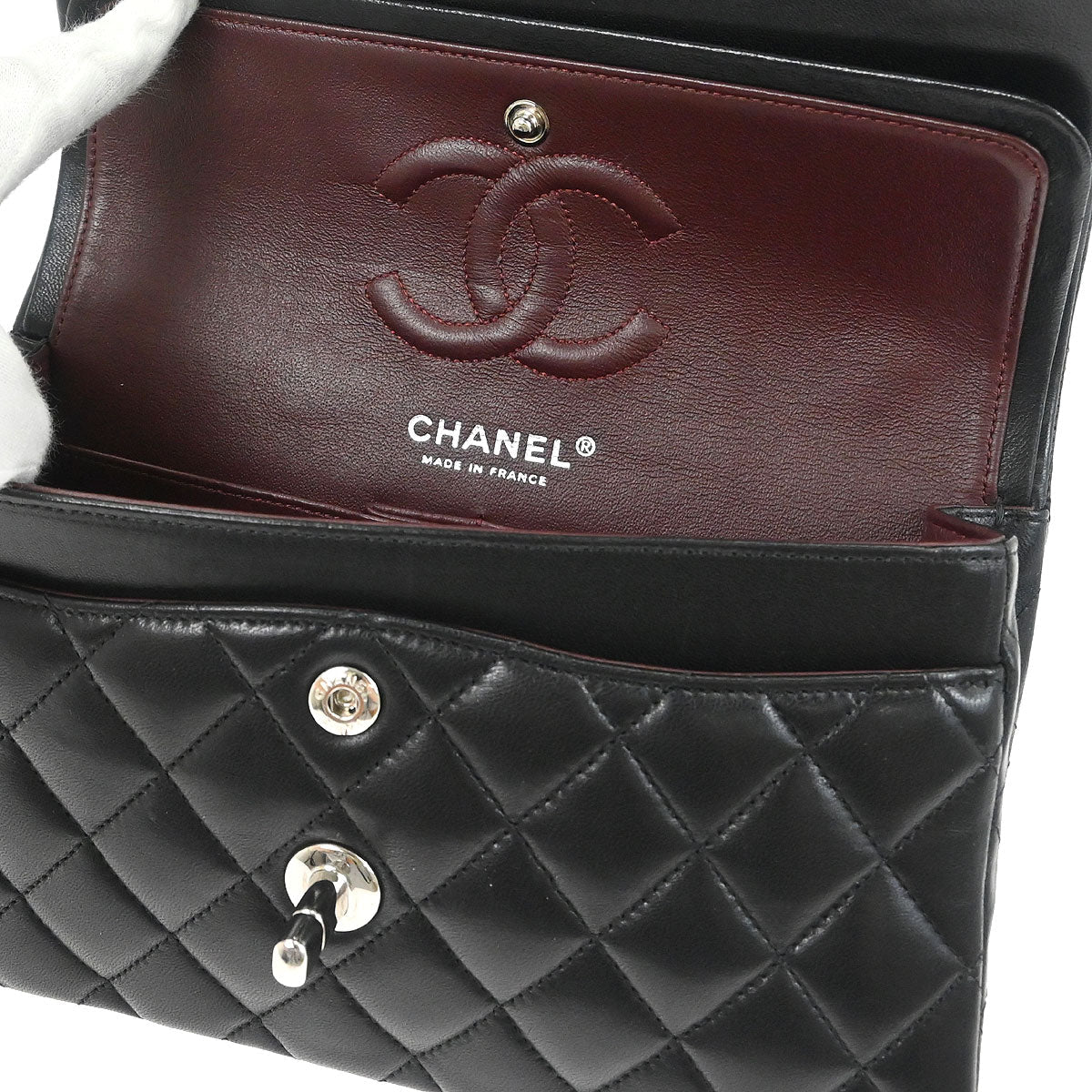 Chanel Black Lambskin Small Classic Double Flap Shoulder Bag