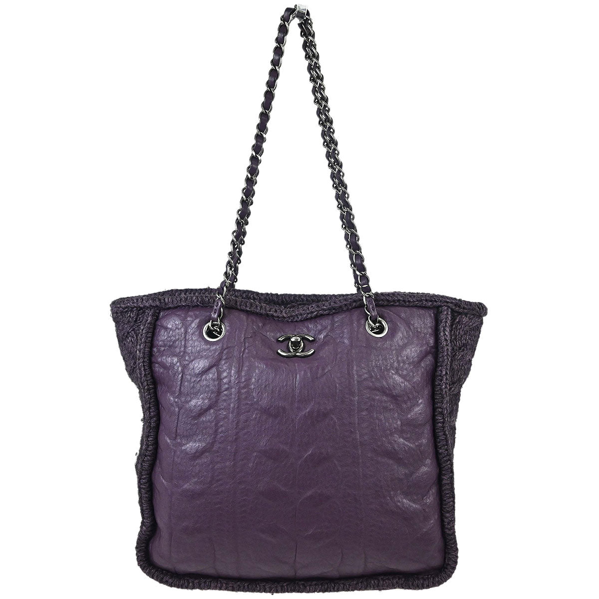 Chanel Purple Lambskin Knit Tote Handbag