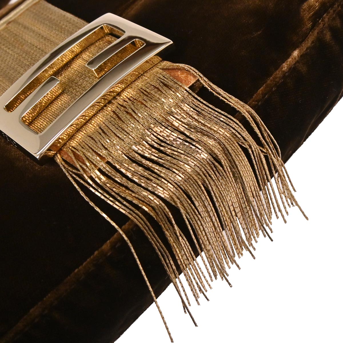 Fendi Brown Velvet Baguette Handbag