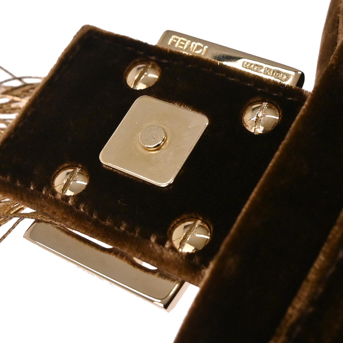 Fendi Brown Velvet Baguette Handbag