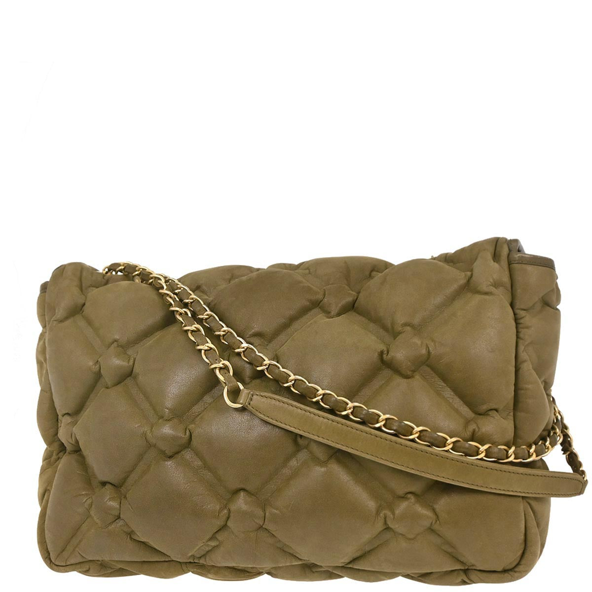 Chanel 2017 Olive Green Calfskin Bubble Quilt Shoulder Bag