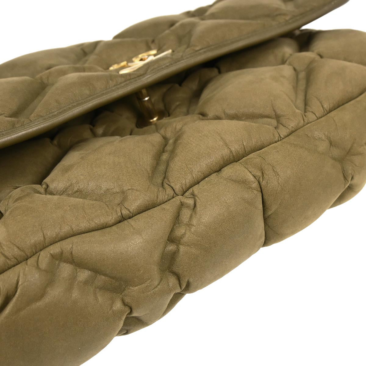 Chanel 2017 Olive Green Calfskin Bubble Quilt Shoulder Bag