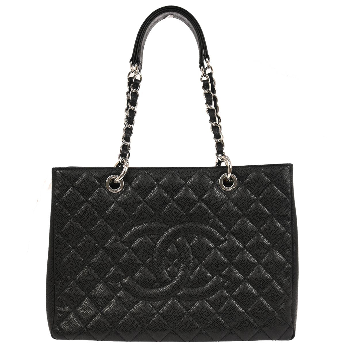 Chanel 2011 Black Caviar Skin Grand Shopping Tote GST Chain Handbag