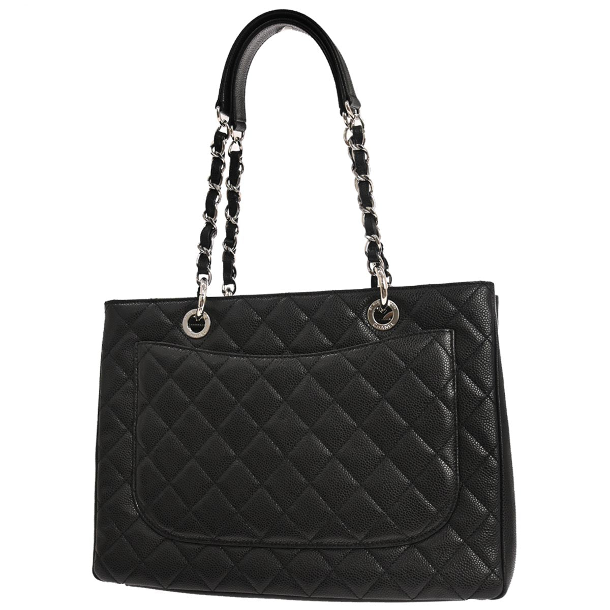 Chanel 2011 Black Caviar Skin Grand Shopping Tote GST Chain Handbag