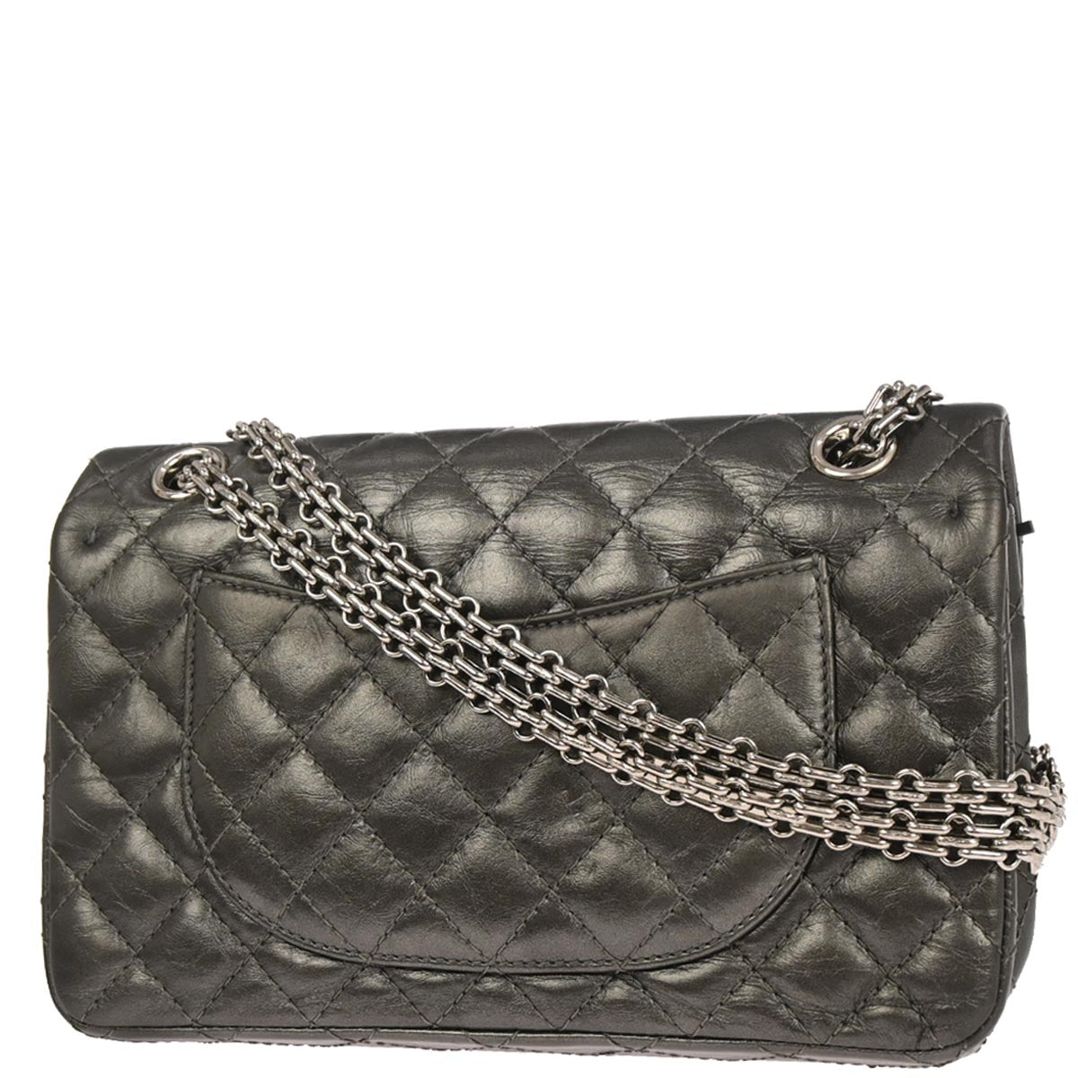 Chanel 2017-2018 Silver Calfskin 2.55 Medium Classic Double Flap Shoulder Bag