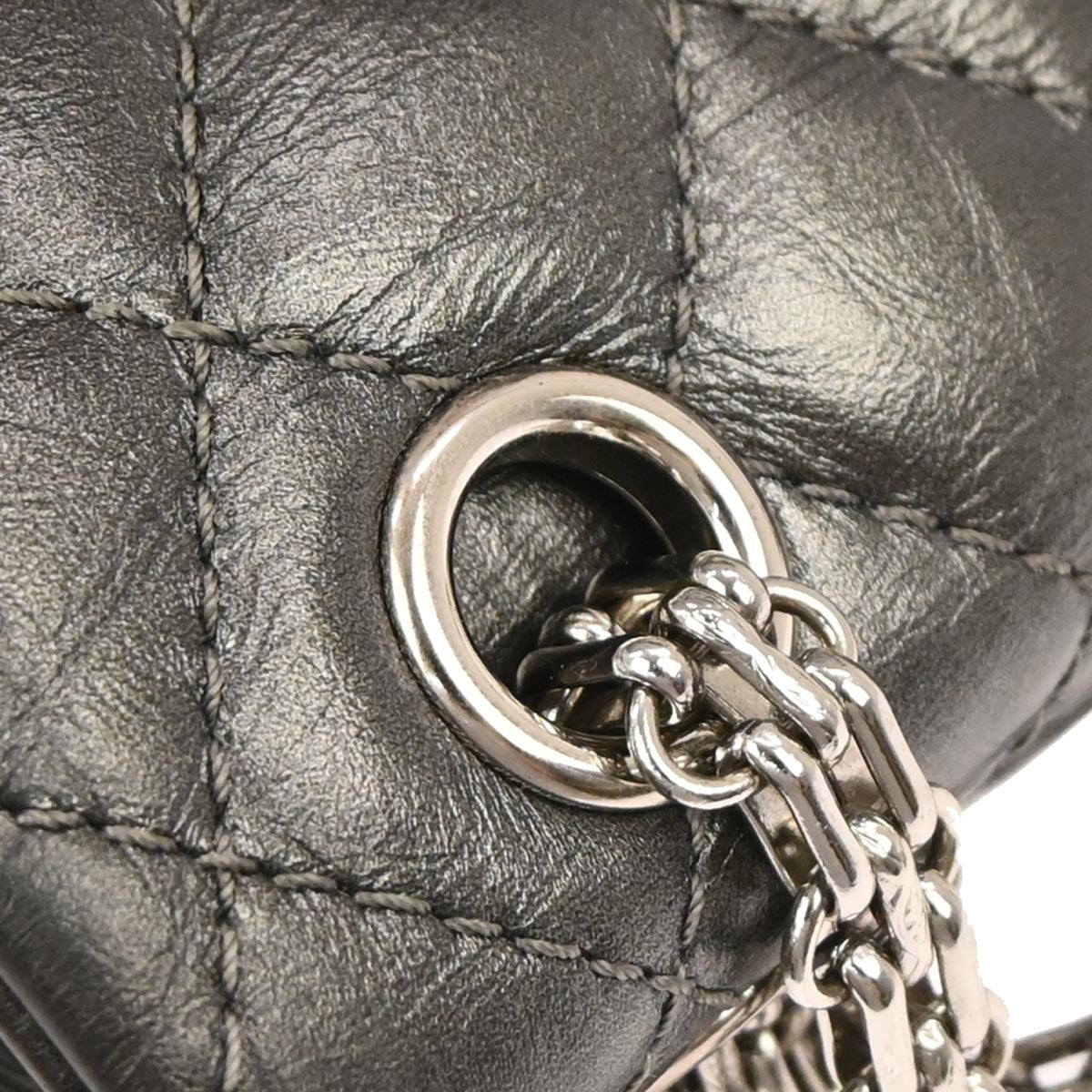 Chanel 2017-2018 Silver Calfskin 2.55 Medium Classic Double Flap Shoulder Bag