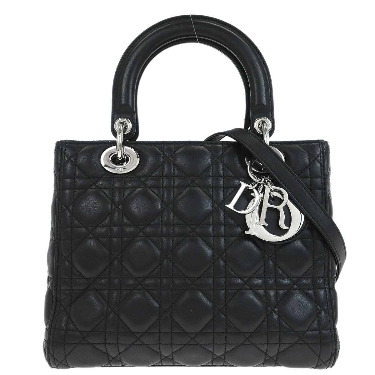 Christian Dior Black Lambskin Lady Dior Cannage 2way Shoulder Handbag
