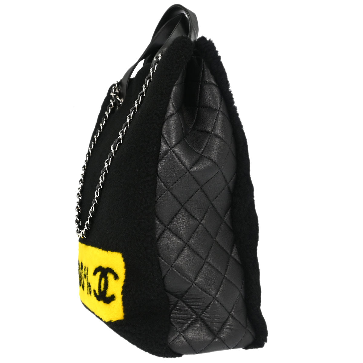 Chanel 2014-2015 Black Wool Lambskin 2way Shearling Comic Tote Handbag