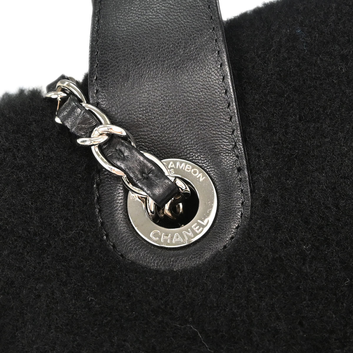 Chanel 2014-2015 Black Wool Lambskin 2way Shearling Comic Tote Handbag