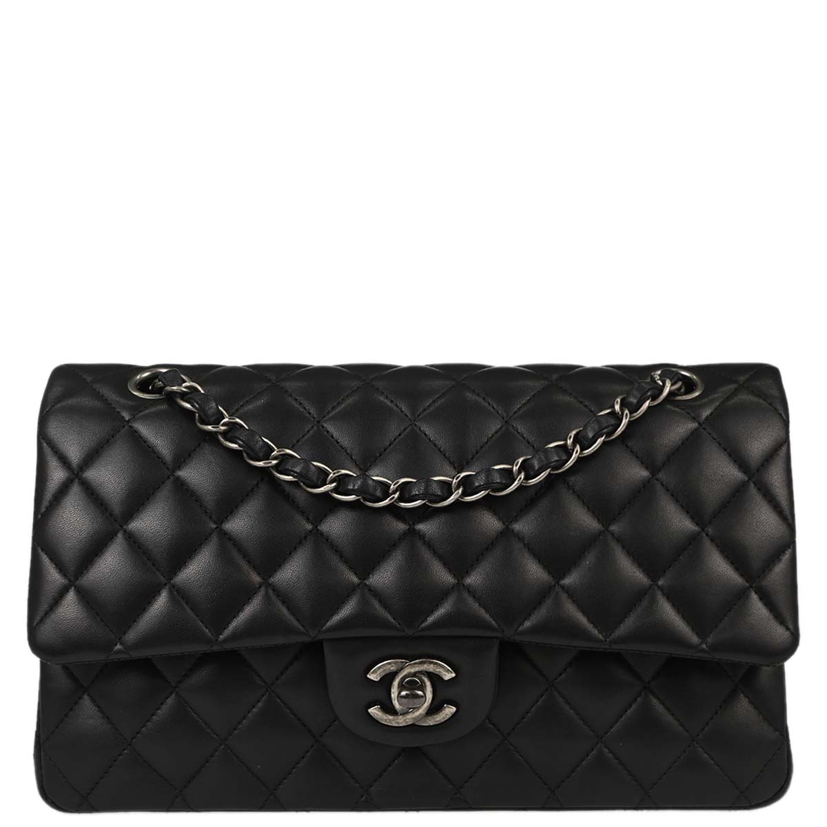 Chanel 2014-2015 Black Lambskin Medium Classic Double Flap Shoulder Bag