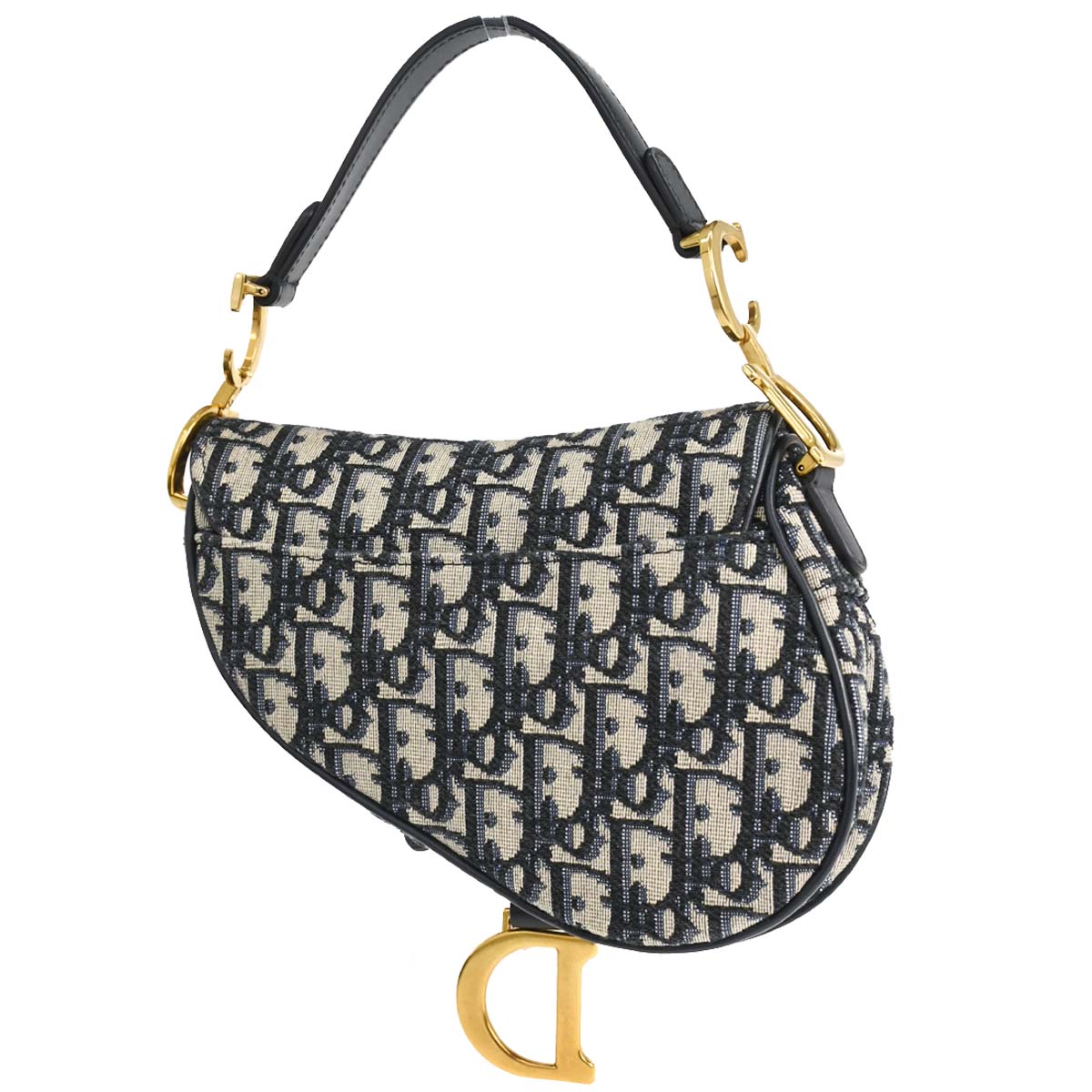 Christian Dior Navy Beige Trotter Oblique Saddle Handbag