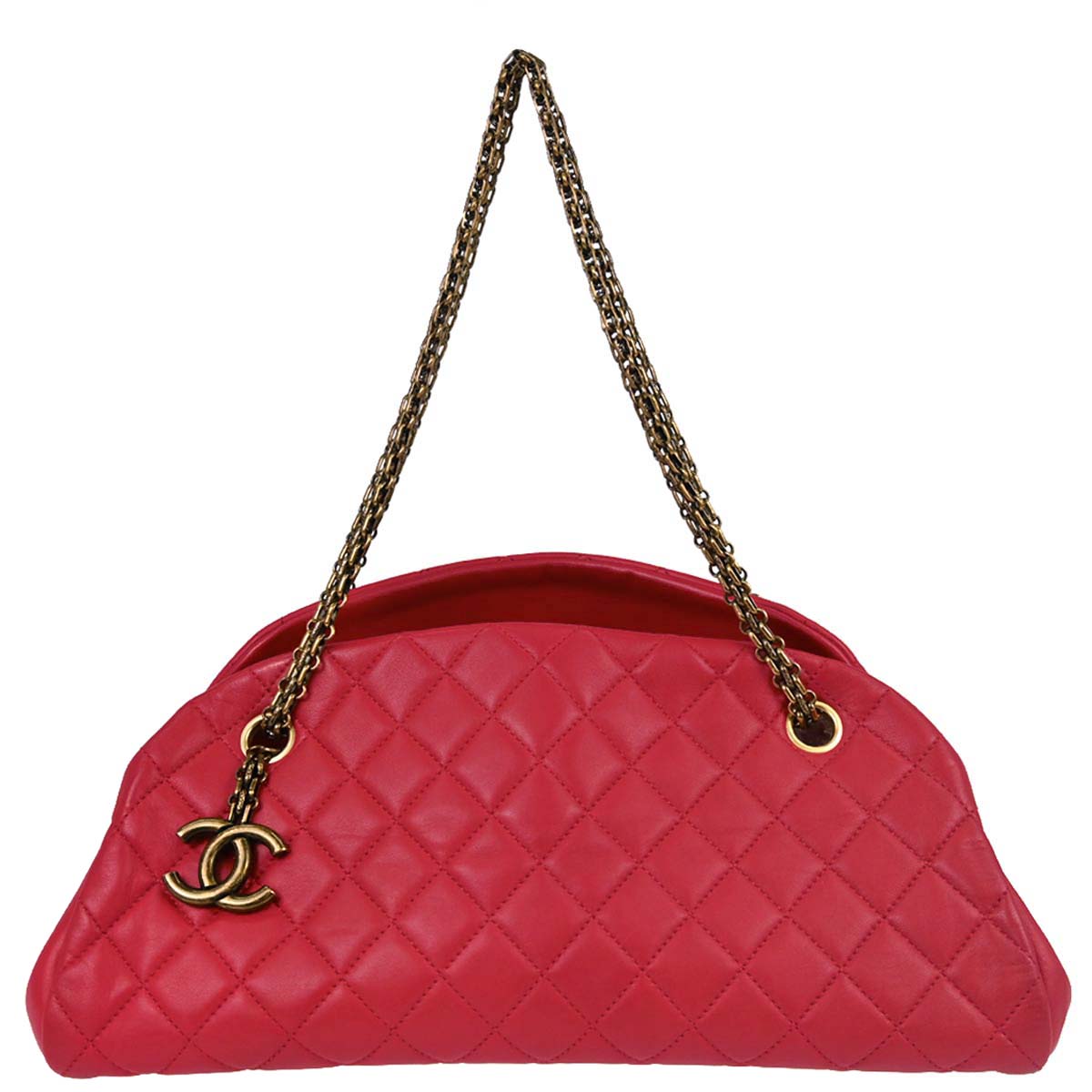 Chanel Red Lambskin Medium Bowling Mademoiselle Handbag