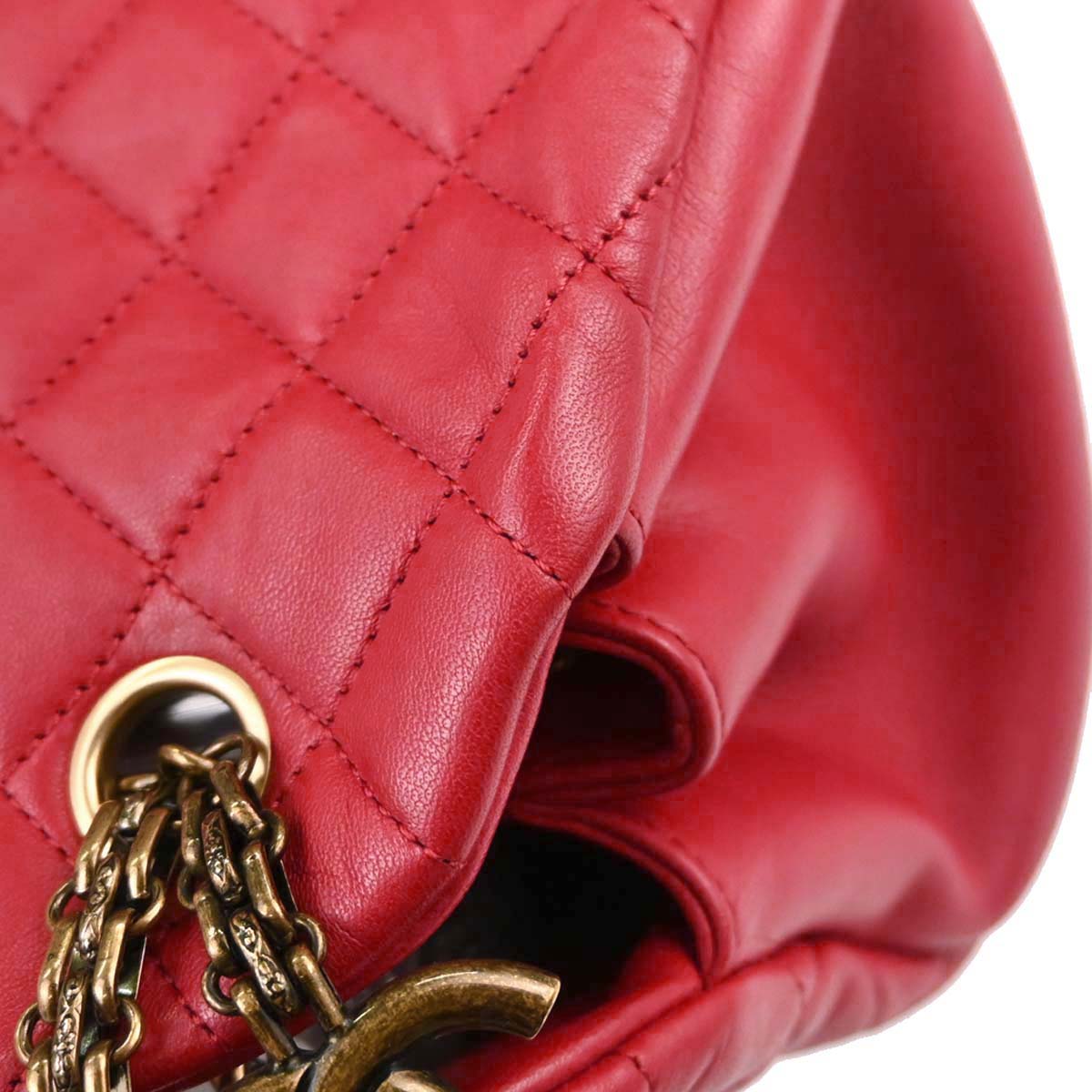 Chanel Red Lambskin Medium Bowling Mademoiselle Handbag