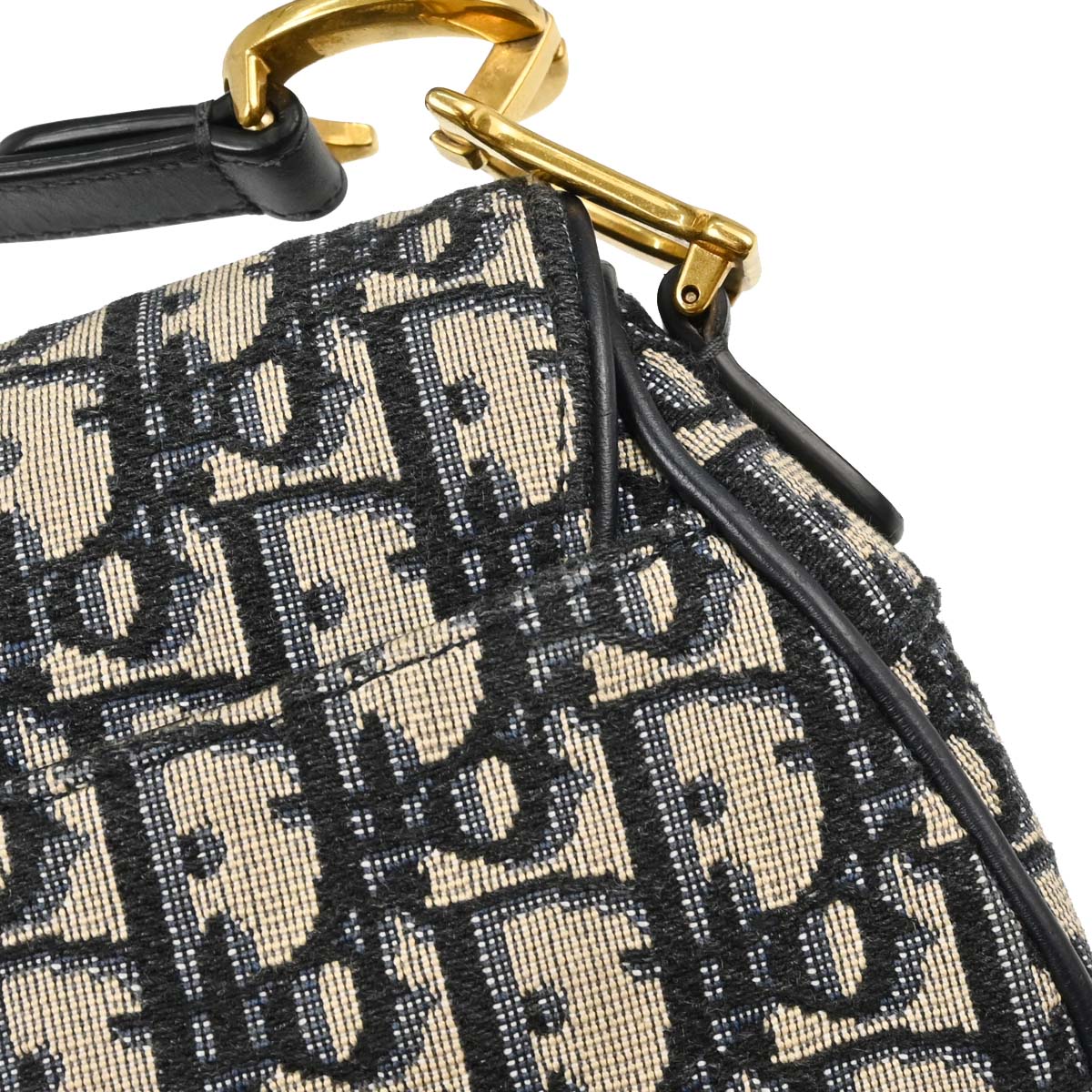 Christian Dior Navy Beige Trotter Oblique Saddle Handbag