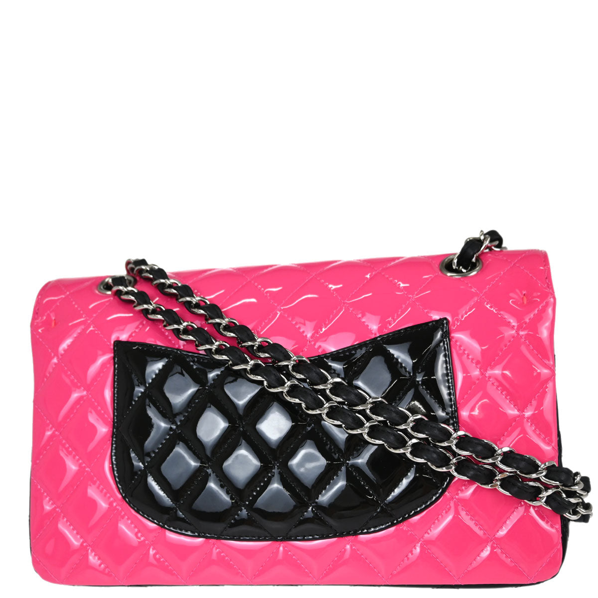 Chanel Black Pink Patent Leather Medium Classic Double Flap Shoulder Bag
