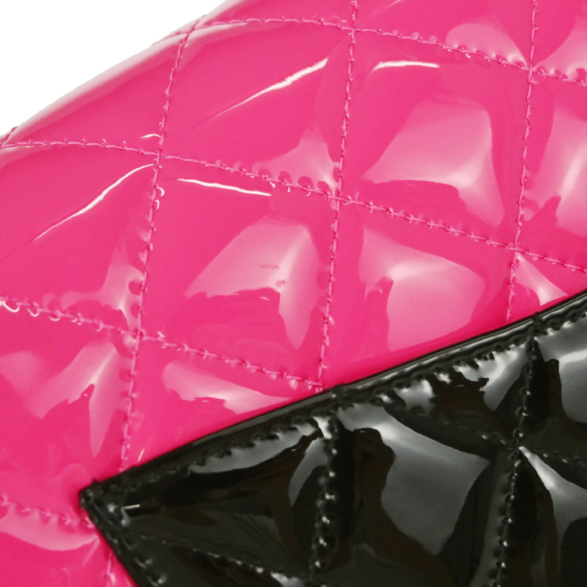 Chanel Black Pink Patent Leather Medium Classic Double Flap Shoulder Bag