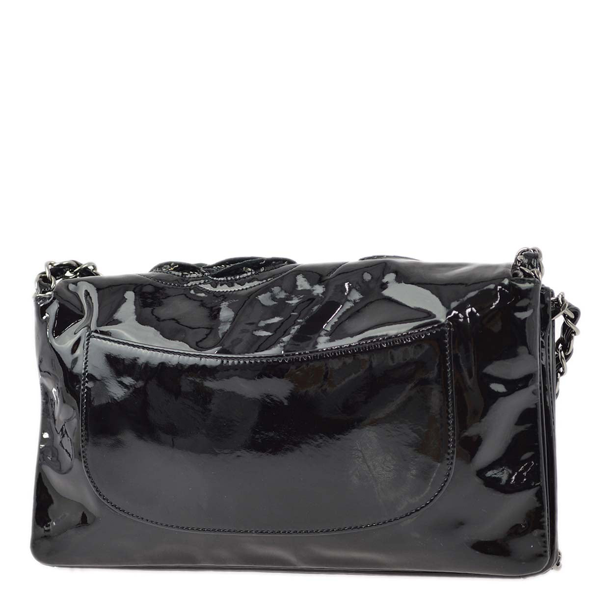 Chanel 2010-2011 Black Patent Leather Camelia Double Chain Shoulder Bag