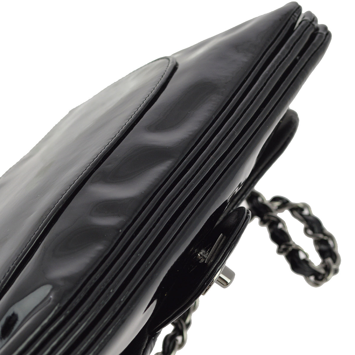 Chanel 2010-2011 Black Patent Leather Camelia Double Chain Shoulder Bag