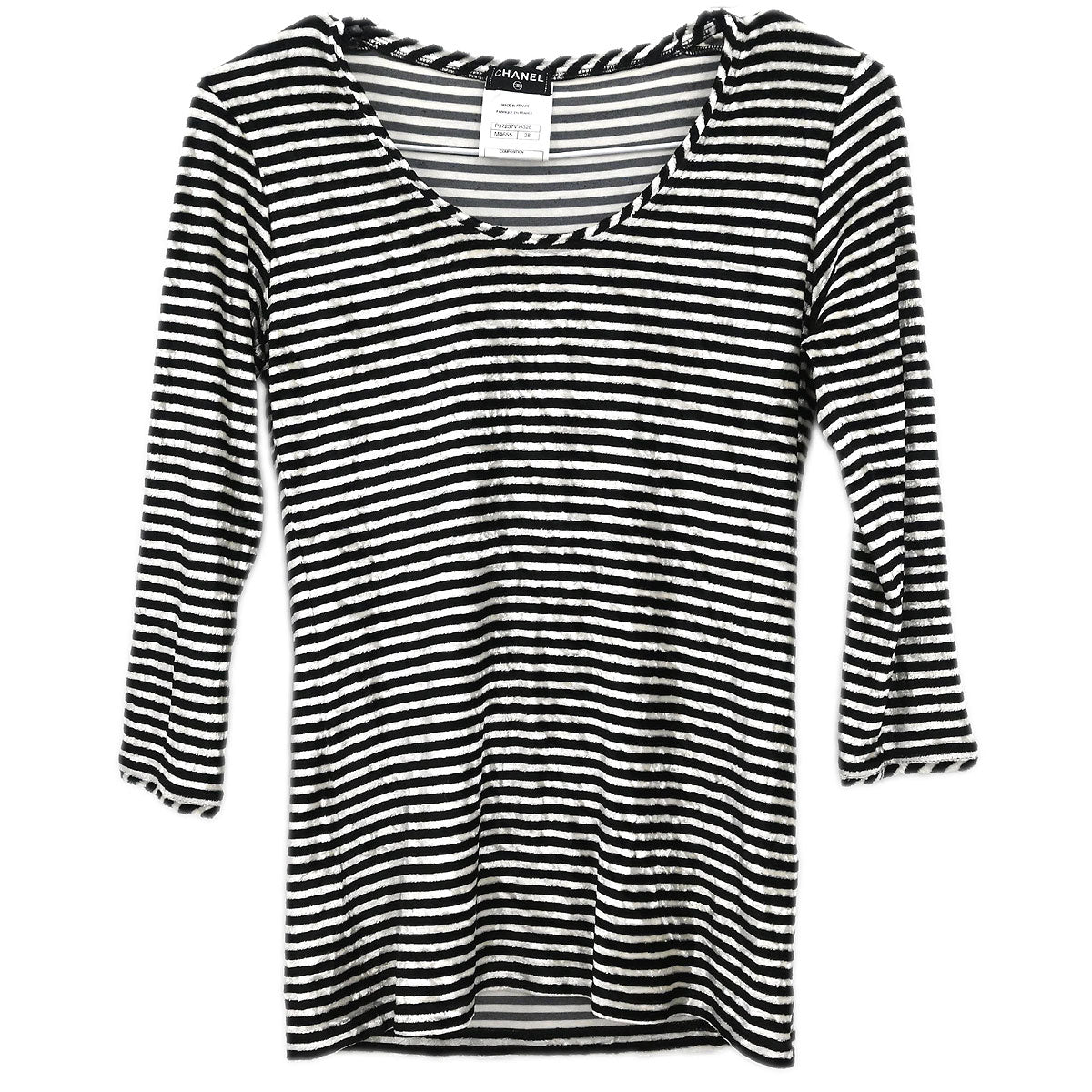 Chanel 2010 Round Neck Top Stripe Black White #38