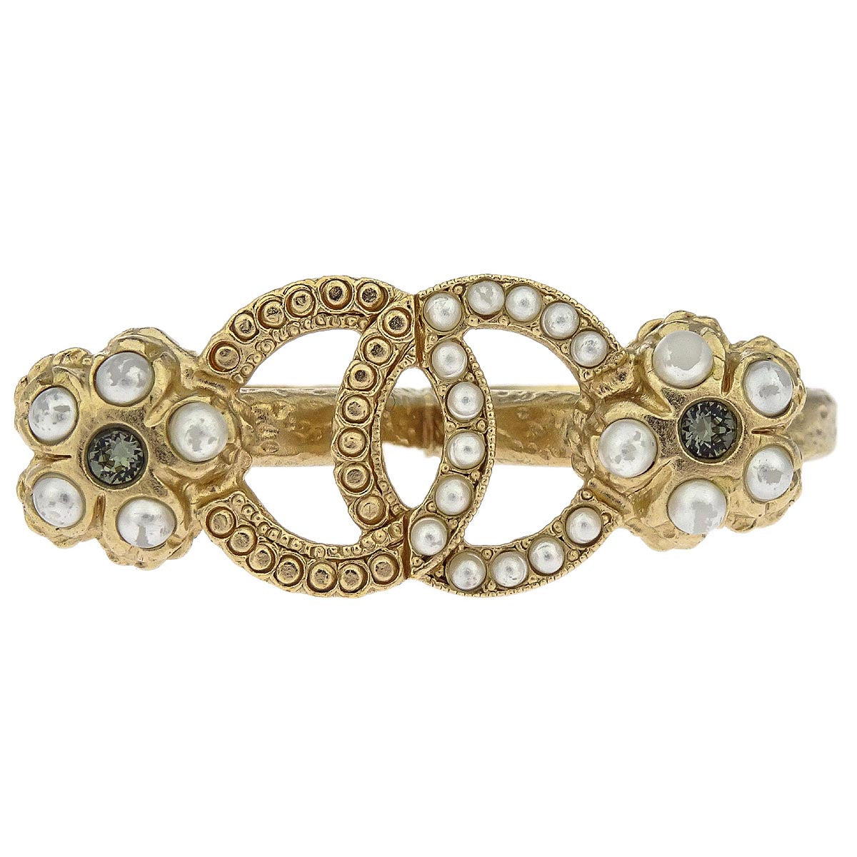 Chanel CC Ring Rhinestone Costume Pearl Gold #53 #52 A16K