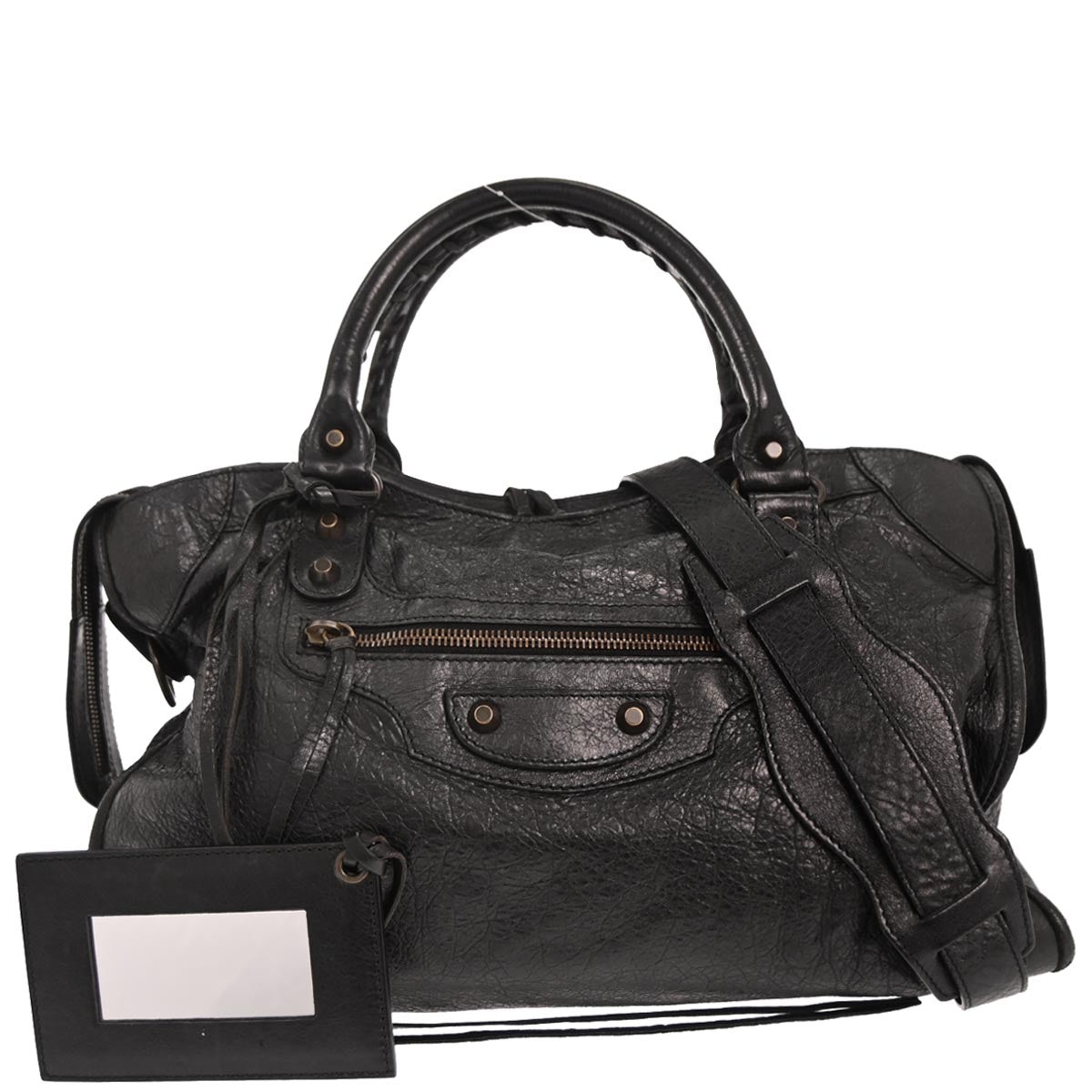 Balenciaga Black Lambskin Classic City 2way Shoulder Handbag